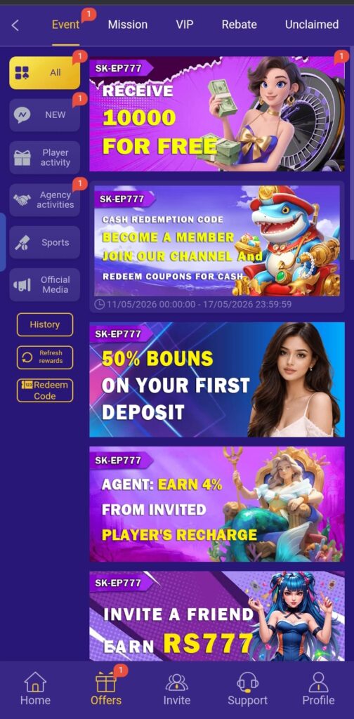 Skep777 bonuses